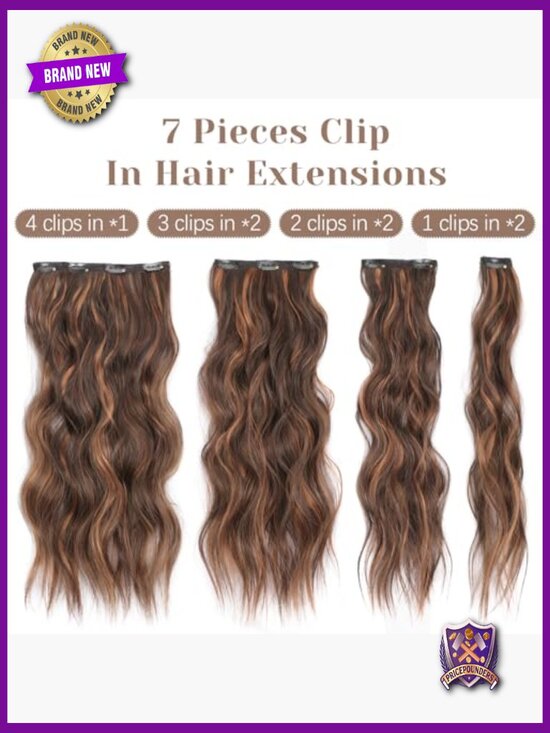 20 inch Clip in Hair Extensions, 7 Pieces Wavy Synthetic Hairpiece for Women